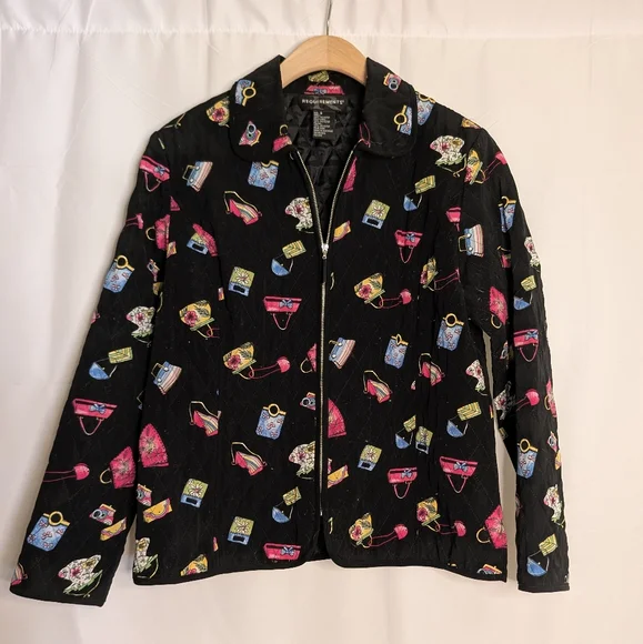 Vintage Colorful Women's Jacket with Purse Print - Picture 3 of 5